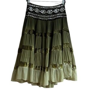 Estefania Designer Sz L Tiered Maxi Skirt Boho Hippie Gypsy Grunge Festival